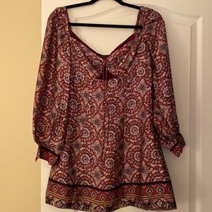 Majorelle Revolve burgundy paisley mini dress with cut out